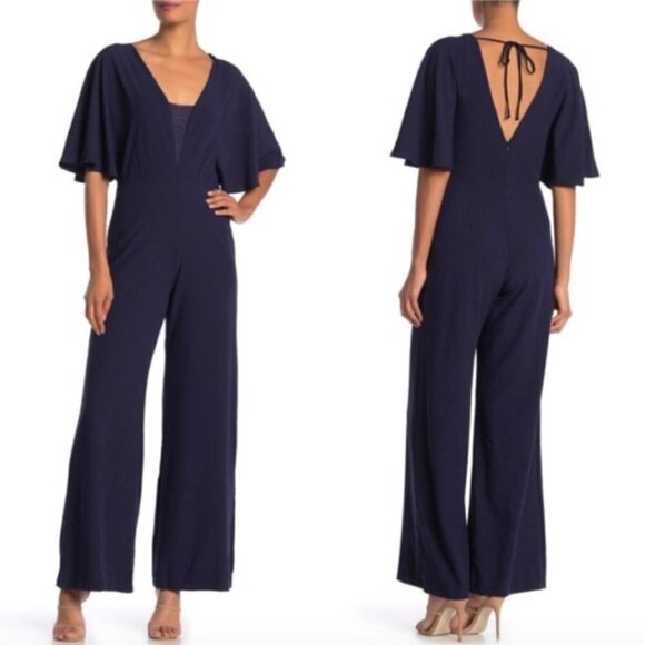 Marina Flutter Sleeve Wide Leg Jumpsuit - Picture 1 of 8